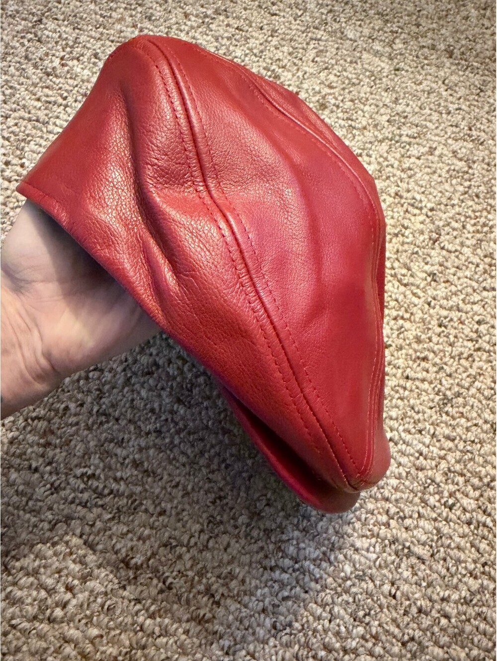Kim & Bae ascot newsboy cabbie red leather hat